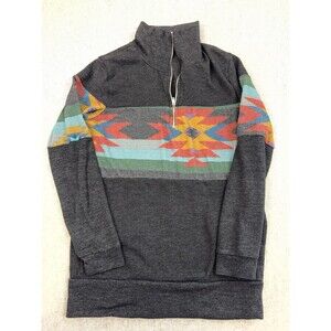 7th Ray Women’s Size Small 1/4 Zip Sweater Black Aztec Long Sleeve